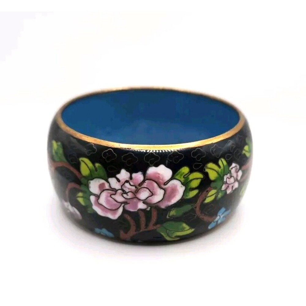Cloisonne Full Enamel 1.4" Wide 8" Bangle Bracelet Pink Floral Womens Bracelet